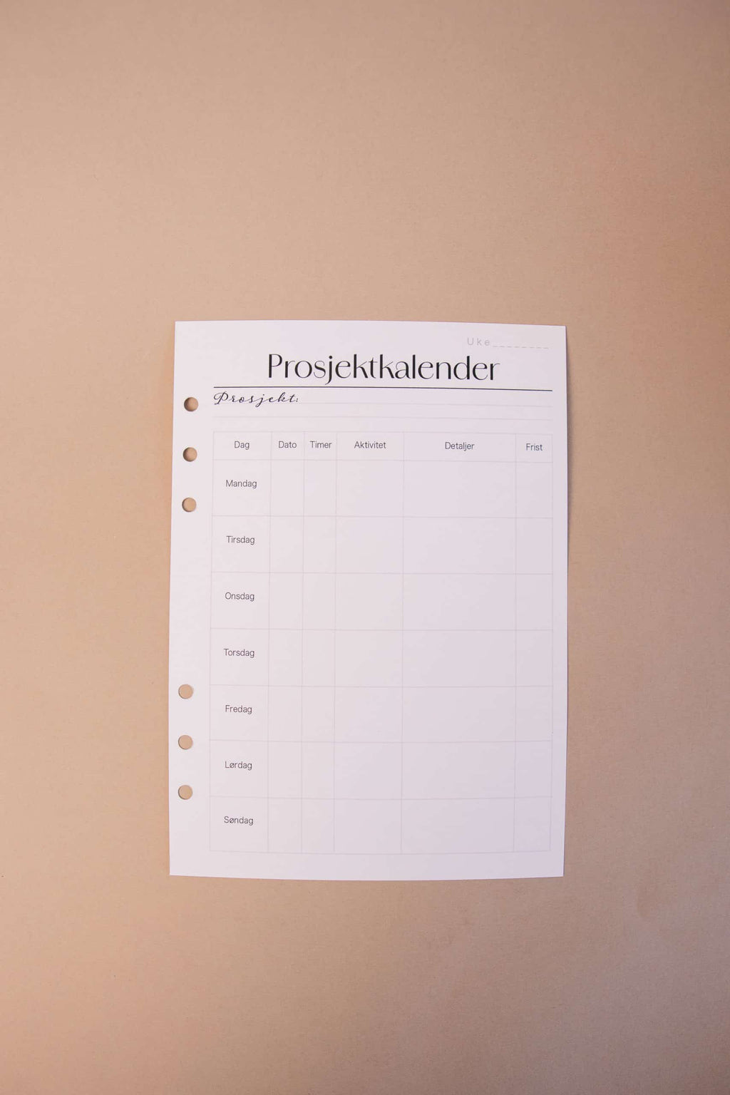 Prosjektkalender (med hullfeil) 12 uker - 25,-